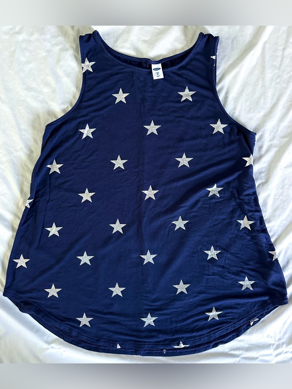 Old Navy Luxe Tank Top Women’s Medium Blue Silver Star Print Sleeveless Soft